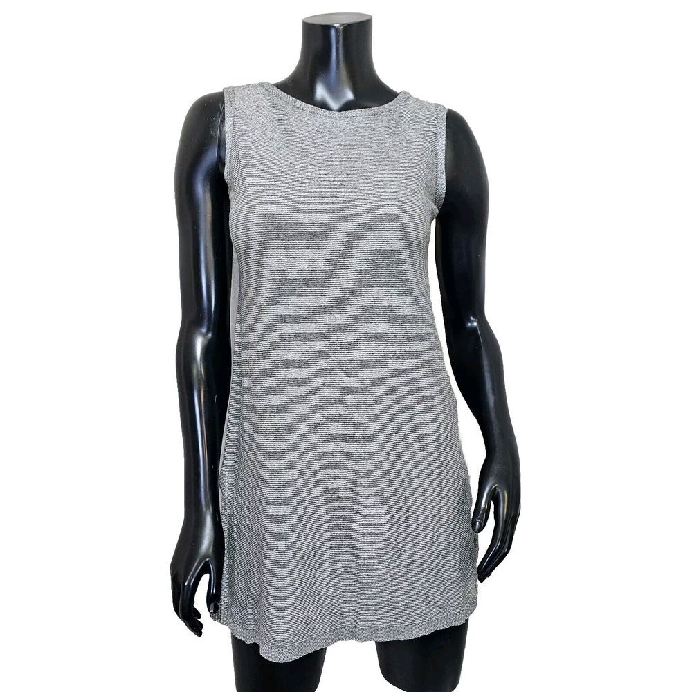 EILEEN FISHER Womens XS Grey Striped Merino Wool Blend Sleeveless Bateau Tunic
